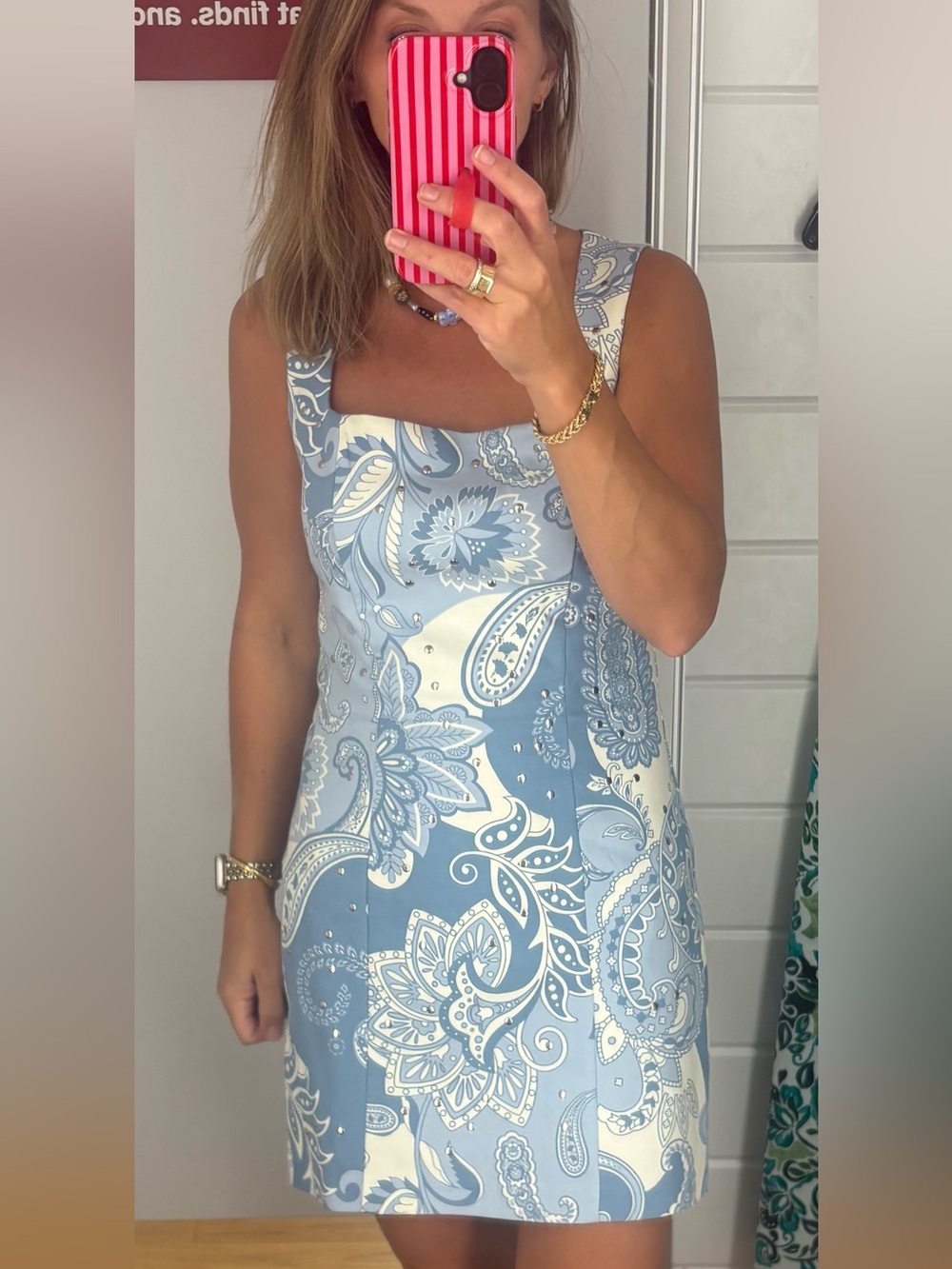 Camila Coelho Light Blue and White Paisley Mini Dress